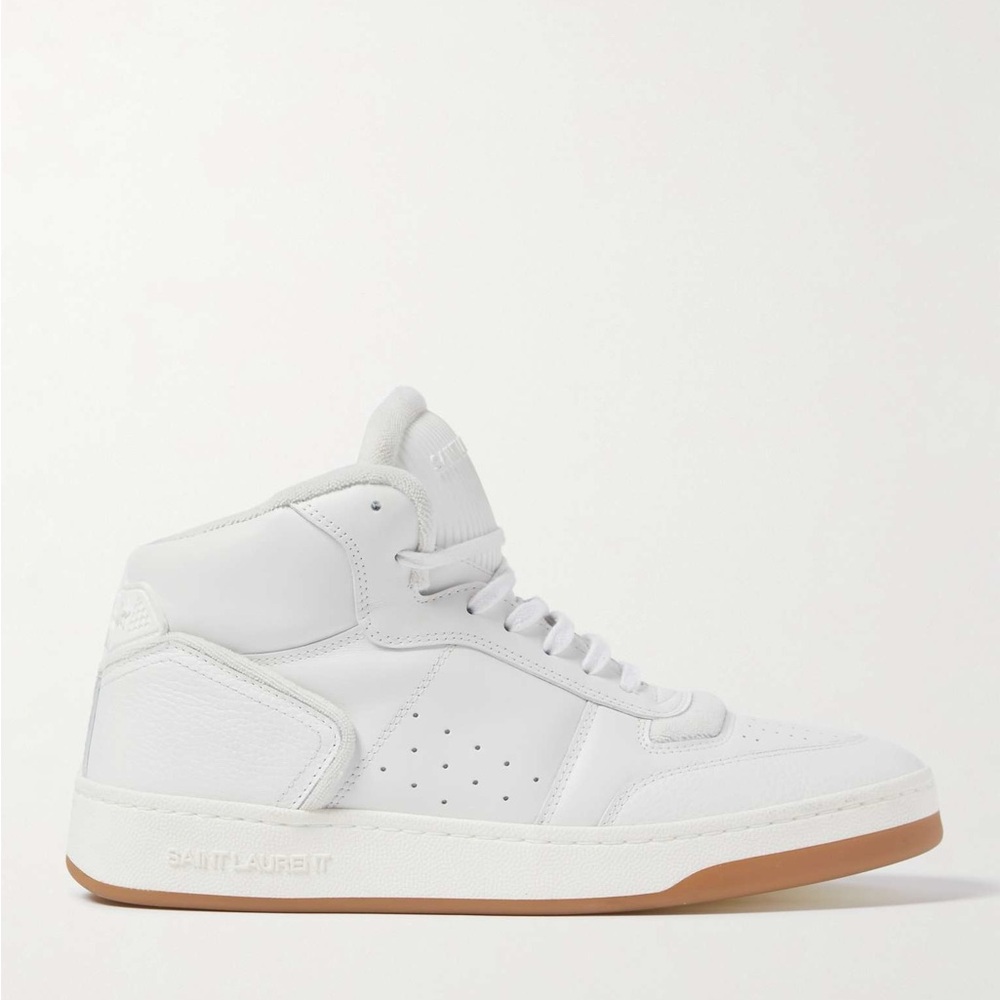 Saint Laurent White and Tan High-Top Sneakers